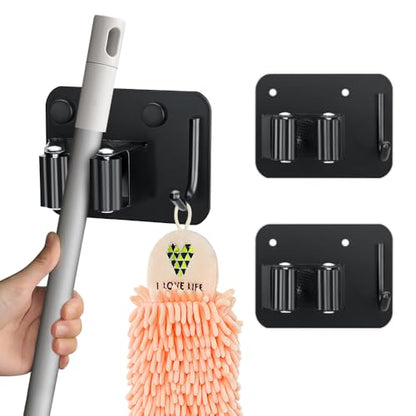2 Pack Broom Holder with Heavy Duty Hooks (6.24 Ounce)