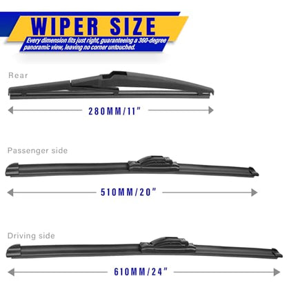 3 Wipers Fits Kia Sorento 2011