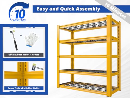 72''H Garage Shelving 3010 LBS Storage Shelves Adjustable Metal Shelving 5 Tier Metal Shelves for Storage Industrial Shelf for Kitchen Pantry Warehouse Basement 72" HX35.5 WX16 D (4 Count)