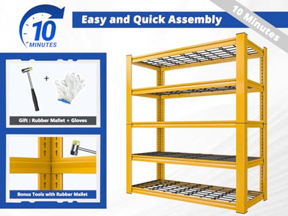 72''H Garage Shelving 3010 LBS Storage Shelves Adjustable Metal Shelving 5 Tier Metal Shelves for Storage Industrial Shelf for Kitchen Pantry Warehouse Basement 72" HX35.5 WX16 D (4 Count)