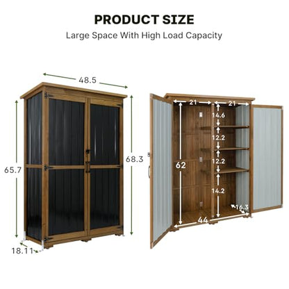 Outdoor Storage Cabinet Wood & Metal with Waterproof Roof