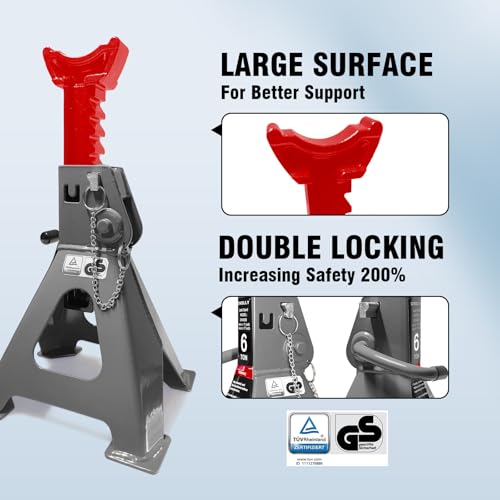 Car Jack Stands 6 Ton with Double Locking and Large Foot Base for Lifting Cars