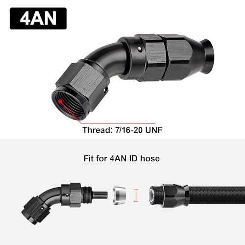 4AN 45 Degree PTFE One Piece Full Flow End Hose Fitting Aluminum Black