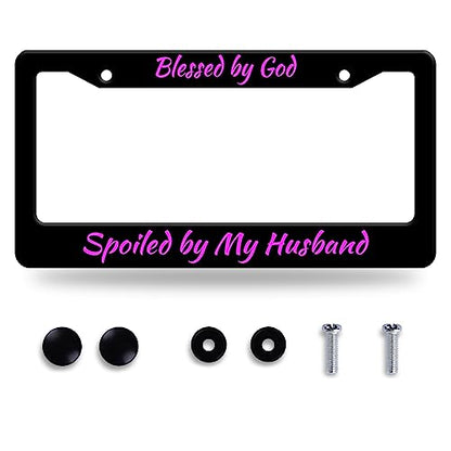 Blessed by God Spoiled by My Husband License Plate Frame 12.3" x 6.3"