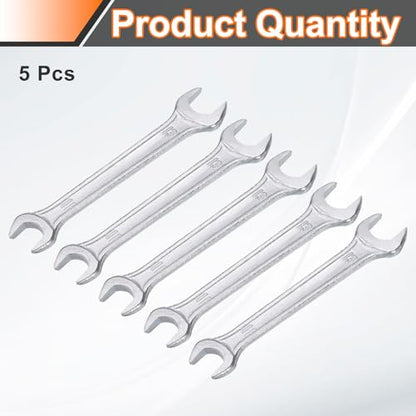 5pcs Double Open End Wrench 11mm x 13mm Metric 15 Degree Offset Angle Small Flat Head Wrench Galvanizing Open Ended Spanner for Automotive Repair Furniture Assembly (5 Count)