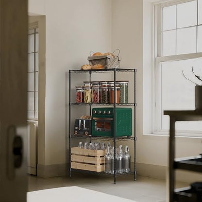 1000 lbs 4Tier Shelf Metal Storage Shelves Wire Rack Closet Organizers with Wheel for Garage Kitchen Bathroom Laundry Black 13.7" D x 23.6" W x 53.4" H (4 Count)
