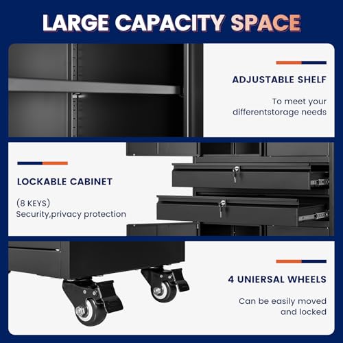 Metal Garage Storage Cabinet with Locking Doors and Adjustable Shelves
