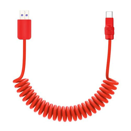 USB A to C 120W Braided Coiled Charging Cable