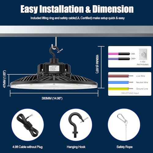 9 Pack 300W UFO High Bay Light Dimmable Waterproof Shop Light 5000K