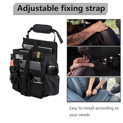 2 Pack Front or Seat back organizer seat side pocket with dedicated tablet and 17 IN laptop storage stabilizers external stabilizing side straps soft adjustable shoulder straps