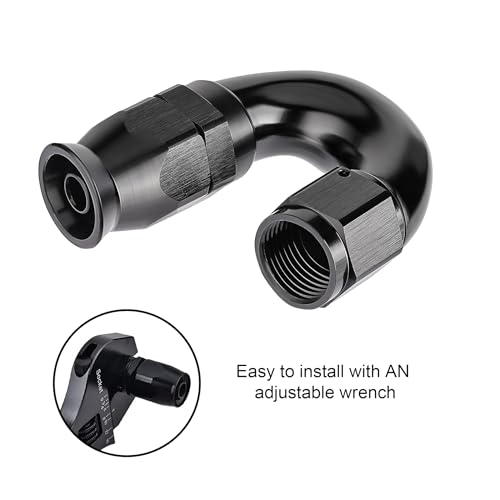 4AN 180 Degree PTFE One Piece Full Flow End Hose Fitting Aluminum Black
