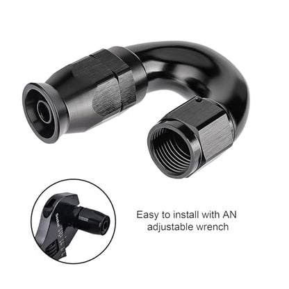 4AN 180 Degree PTFE One Piece Full Flow End Hose Fitting Aluminum Black