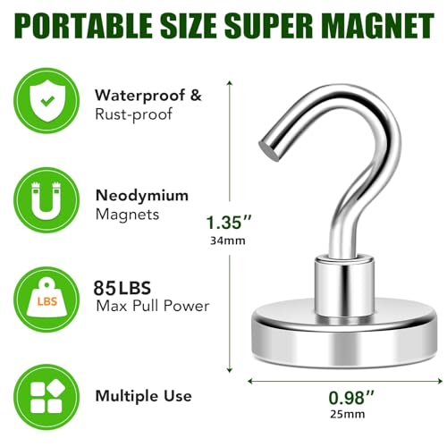12 Pack Magnetic Hooks Heavy Duty 85lbs Strong Magnets