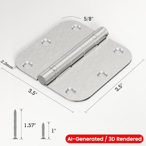Rounded Brushed Nickel Door Hinges 3.5" 5 (18 Count)