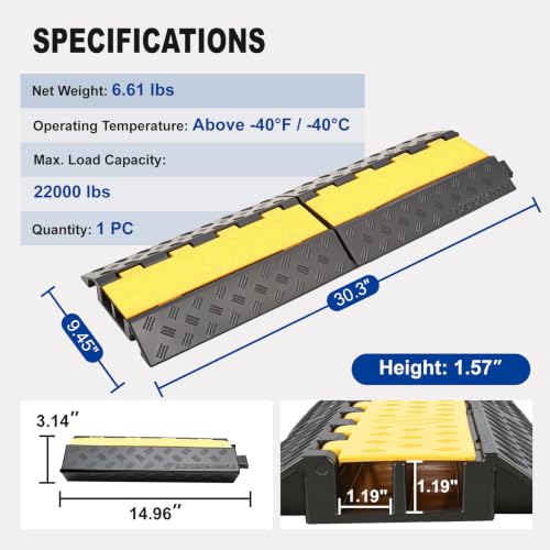 1 Pack 2 Channel Folding Cable Protector Ramp for Driveway