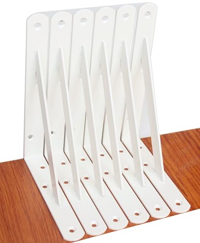 6 Pack L8 x H 6" White Heavy Duty Shelf Brackets with Screws Metal Shelf Brackets Shelf Support Angle Brackets for Shelves L Brackets Heavy Duty Floating Shelf (6 Count)