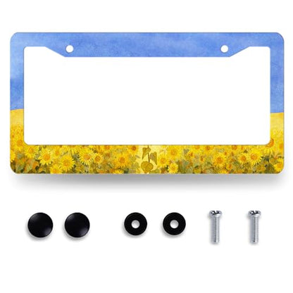 Stainless Steel Sunflower Yellow Floral License Plate Frame 12.3X 6.3