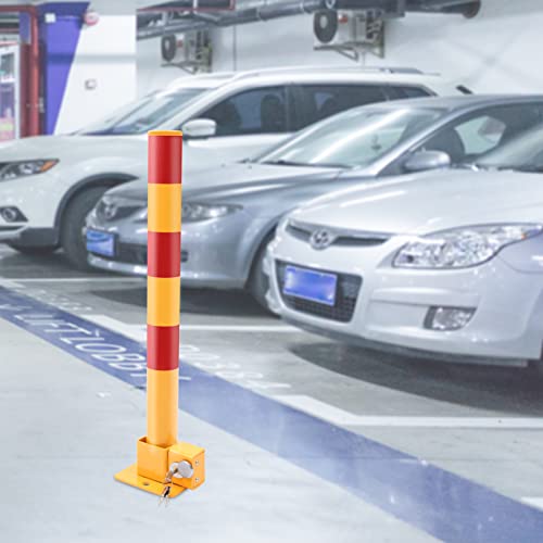 Spring Parking Post Wall Mount Parking Barrier with Lock Folding Metal Parking Obstacle Piles with Warning Stripes Driveway Parking Interceptor Bollard for Parking Lot