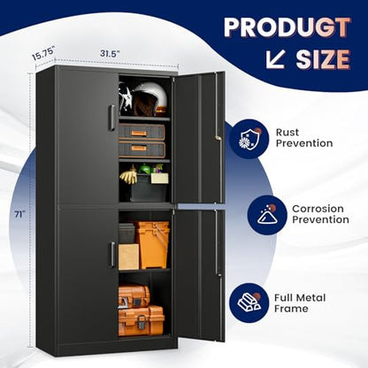 Metal Storage Locking Cabinet with 4 Doors and 2 Adjustable Shelves