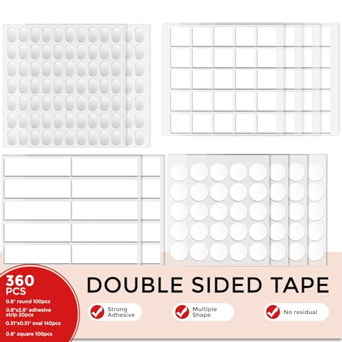 360pcs Nano Double Sided Tape for Wall 0.8" Sticky Dots Mounting Putty Two Sided Adhesive Museum Putty Multi (360 Count)