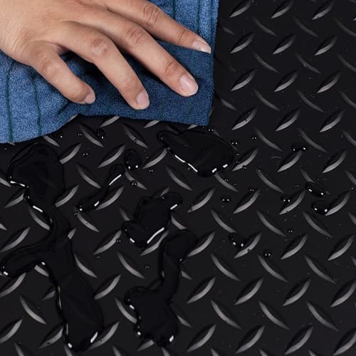 Lite Diamond Tread Pattern Midnight Black Vinyl Rollout Garage Flooring Protector Mat for The Garage and Beyond