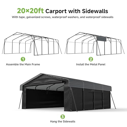 20 x 20 FT Metal Carport with Removable Sidewalls & Doors