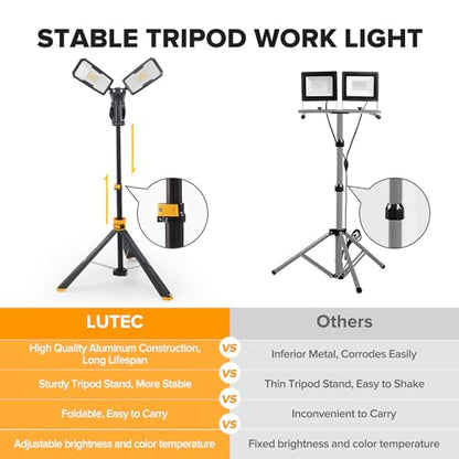 Upgraded】LUTEC 6290Max 11000 Lumen 92W Dimmable LED Work Light with Telescoping Tripod