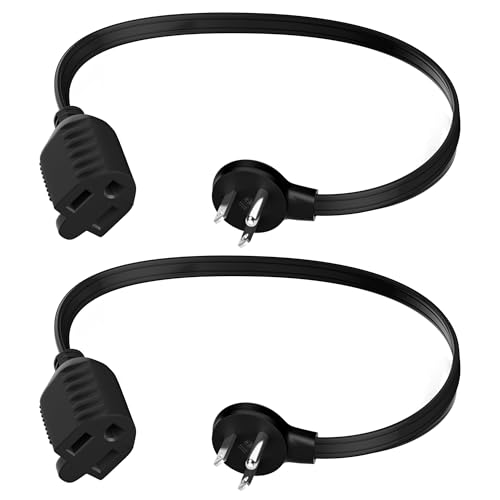 Flat Plug Extension Cord 1 Ft 2 Pack with Slim Space