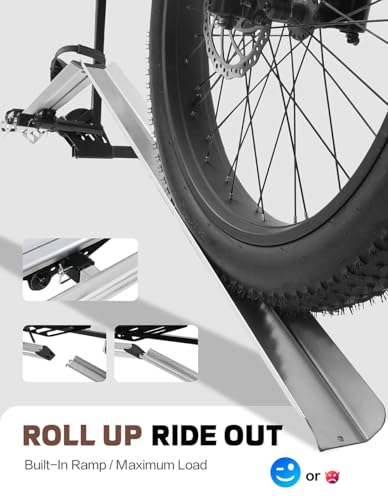 Single 1 Ebike Rack Hitch Mount with Ramp Foldable Bike Carrier 100 lbs. Capacity for Cars SUV Truck Trailer and RV