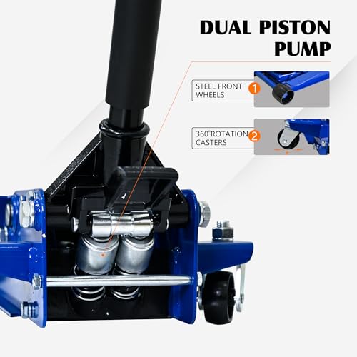6600lbs 3Ton Low Profile Floor Jack with Foot Pedal Dual Piston Hydraulic
