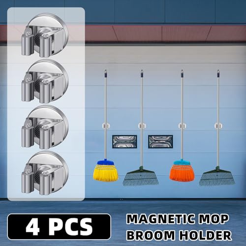 4 Pcs Magnetic Broom Holder Wall Mounted Anti Slip Rack