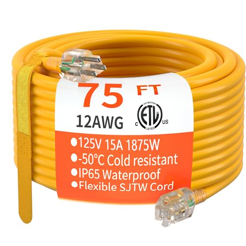 75 FT 12 3 Gauge Extension Cord Yellow