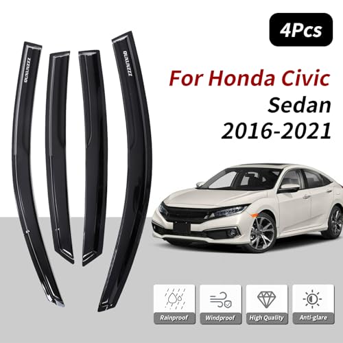 Outside Mount Window Visors Rain Guards for Honda Civic 4Dr Sedan 2016 (4 Count)