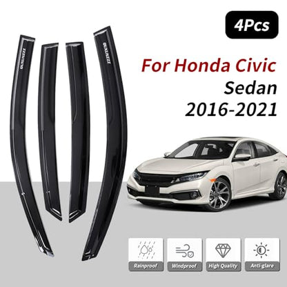 Outside Mount Window Visors Rain Guards for Honda Civic 4Dr Sedan 2016 (4 Count)
