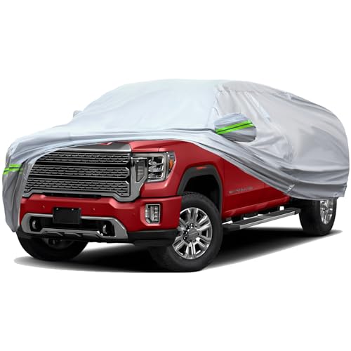 6 Layers Heavy Outdoor Pickup Full Car Cover Hard Shell Zipper Design Waterproof All Weather Weatherproof UV Sun Protection Snow Dust Storm Resistant with Straps