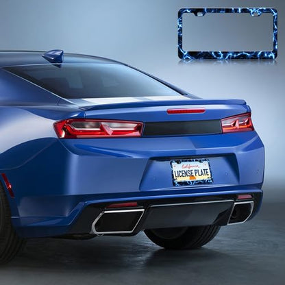 Blue Lightning License Plate Frames