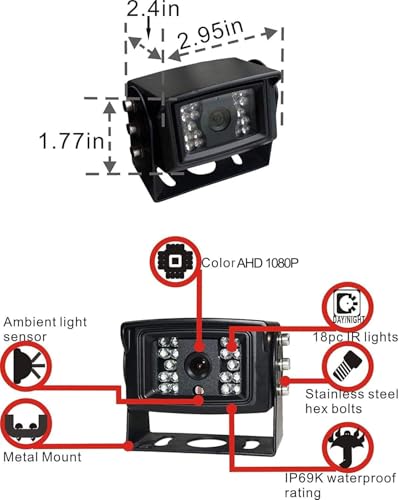 AHD 1080P 7" Reverse Rear View Backup Camera System