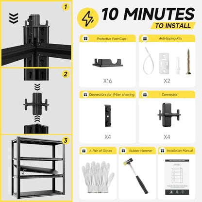 4 Tier 40" W x 20" D x 60" H Garage Shelving Garage Storage Shelves 2200LBS Metal Industrial Shelf Adjustable Heavy Duty Shelving Storage Rack Shelving Unit