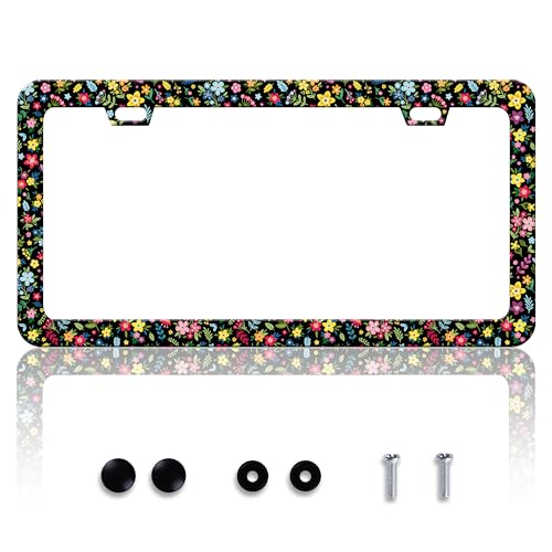 Colorful Folk Floral License Plate Frame Stainless Steel 6x12 Inch 2