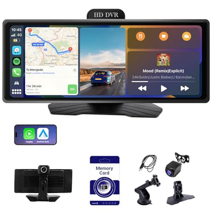 10.26 Inch Wireless CarPlay & Android Auto Car Display with 1080P Dash Cam & Backup Camera All