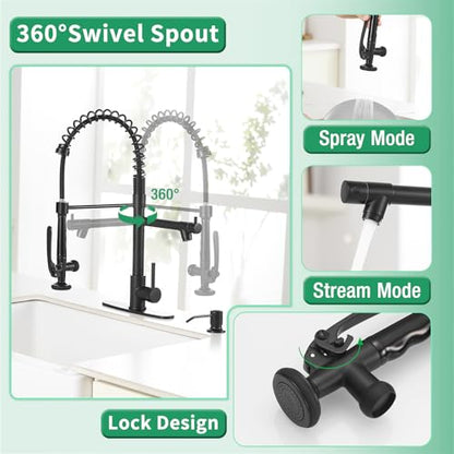 Commercial Pull Down Kitchen Sink Faucet with Sprayer Matte Black