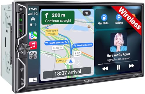 QLED Screen Upgrade] 7" Double Din Car Stereo with Wireless Apple CarPlay and Android Auto