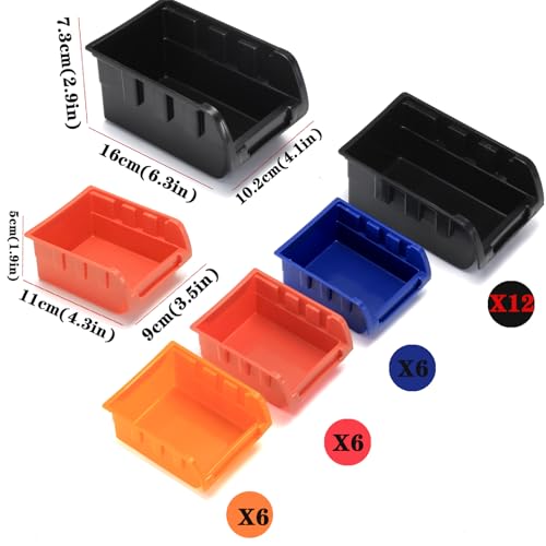 Wall Mounted Storage Bins Parts Rack 4 Colors Bin Organizer Garage Plastic Shop Tool (4 Count)