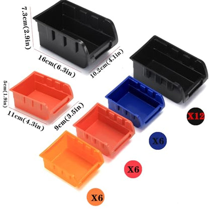 Wall Mounted Storage Bins Parts Rack 4 Colors Bin Organizer Garage Plastic Shop Tool (4 Count)