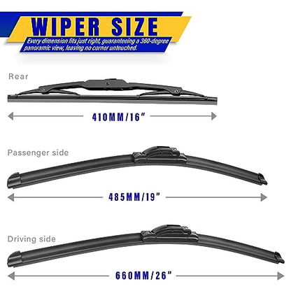 3 Wipers Fits Toyota Sienna 2005