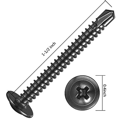 150Pcs)#8×1-1/2” for Sheet Metal Self-Tapping Screws 410 Black Stainless Steel Truss Head High-Strength Quick Tapping