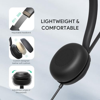 UH37 PC Headset with Mic for Computer Wired Headphones with USB