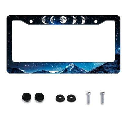 Moon Phase Mountains License Plate Frame Stainless Steel 2Holes with Screws