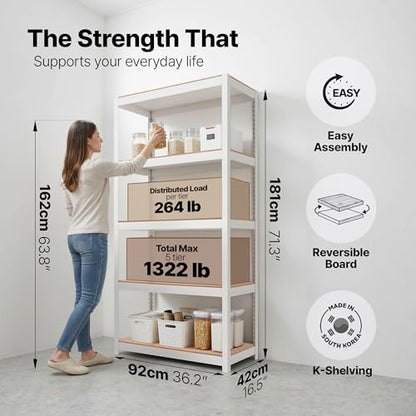 House White 36.2" W 5 Tier Storage Shelves Garage Shelving Unit