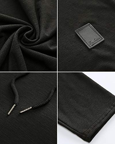 Mens Fashion Hoodies Sport Pullover Solid Color Shirt Workout Lightweight Tops Black Large